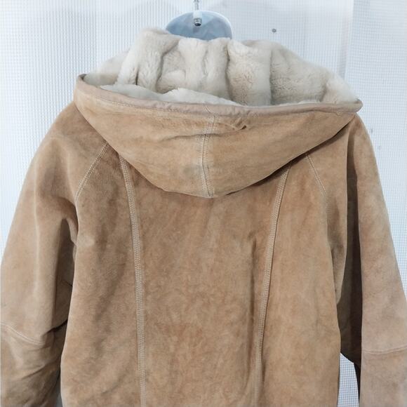 WINLIT! LUXE FAWN BEIGE/TAN GENUINE SUEDE LEATHER SHERPA, HOODIE COAT! SZ M - Picture 9 of 16
